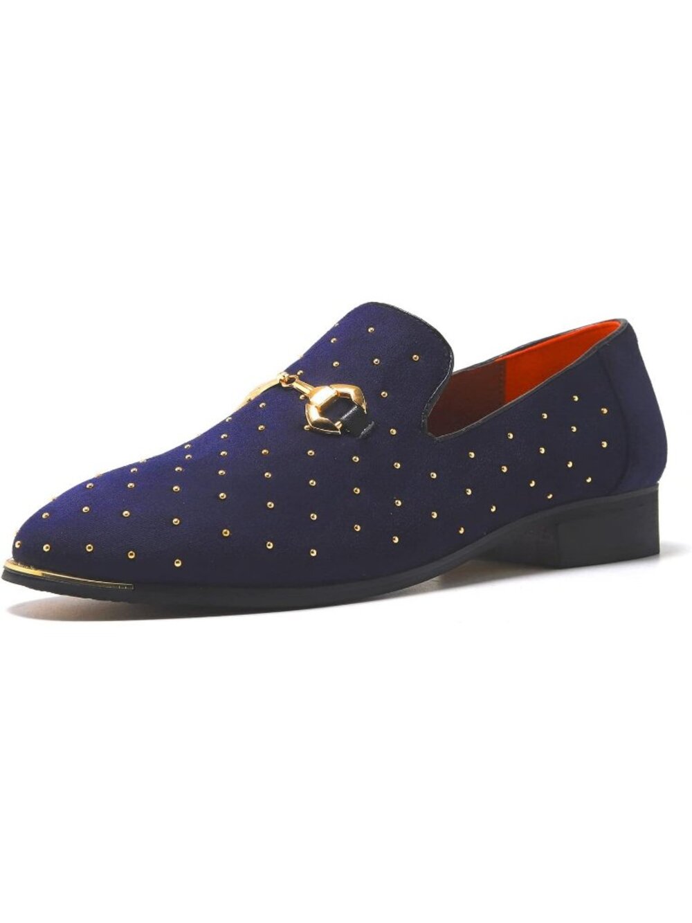 Men's Blue Suede Leather Loafers Gold Rivet Buckle Slip On Party Dress Shoes - Picture 1 of 6